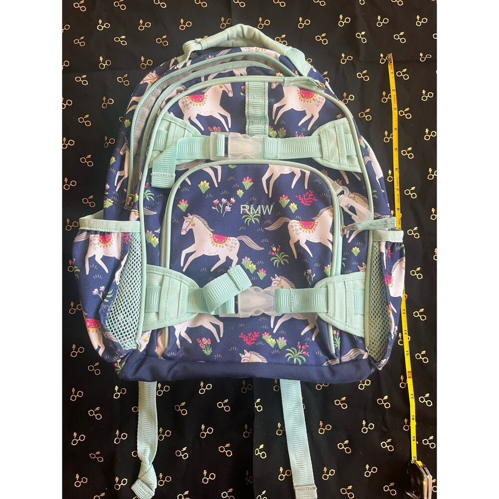 Pottery Barn kids backpack blue with horses and flowers